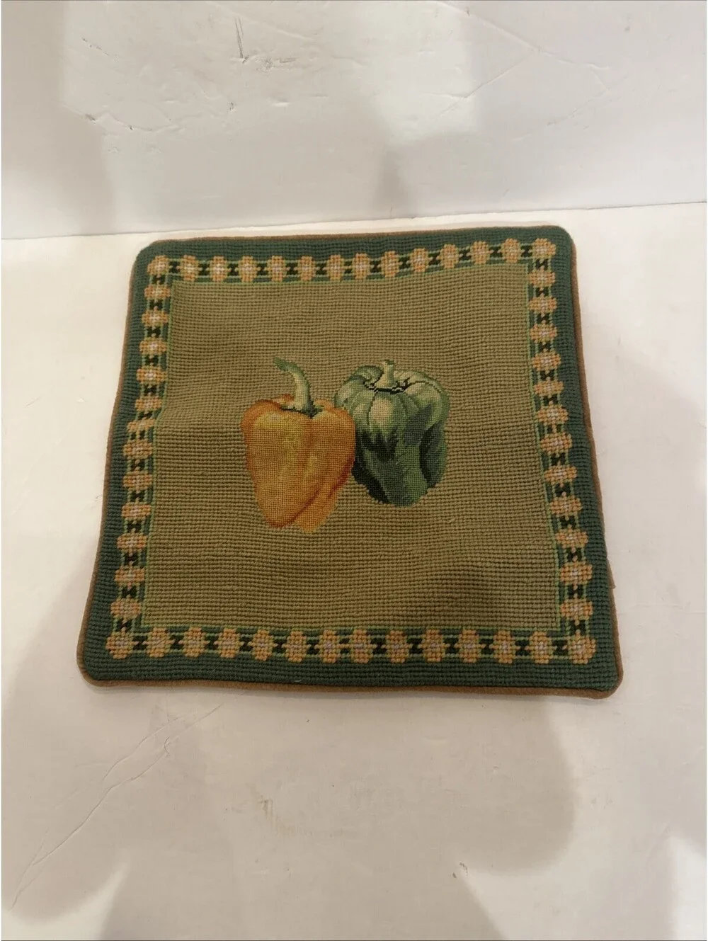 Vintage 1980s Fruit Wool Needlepoint Accent Pillow Cover Velvet Back New